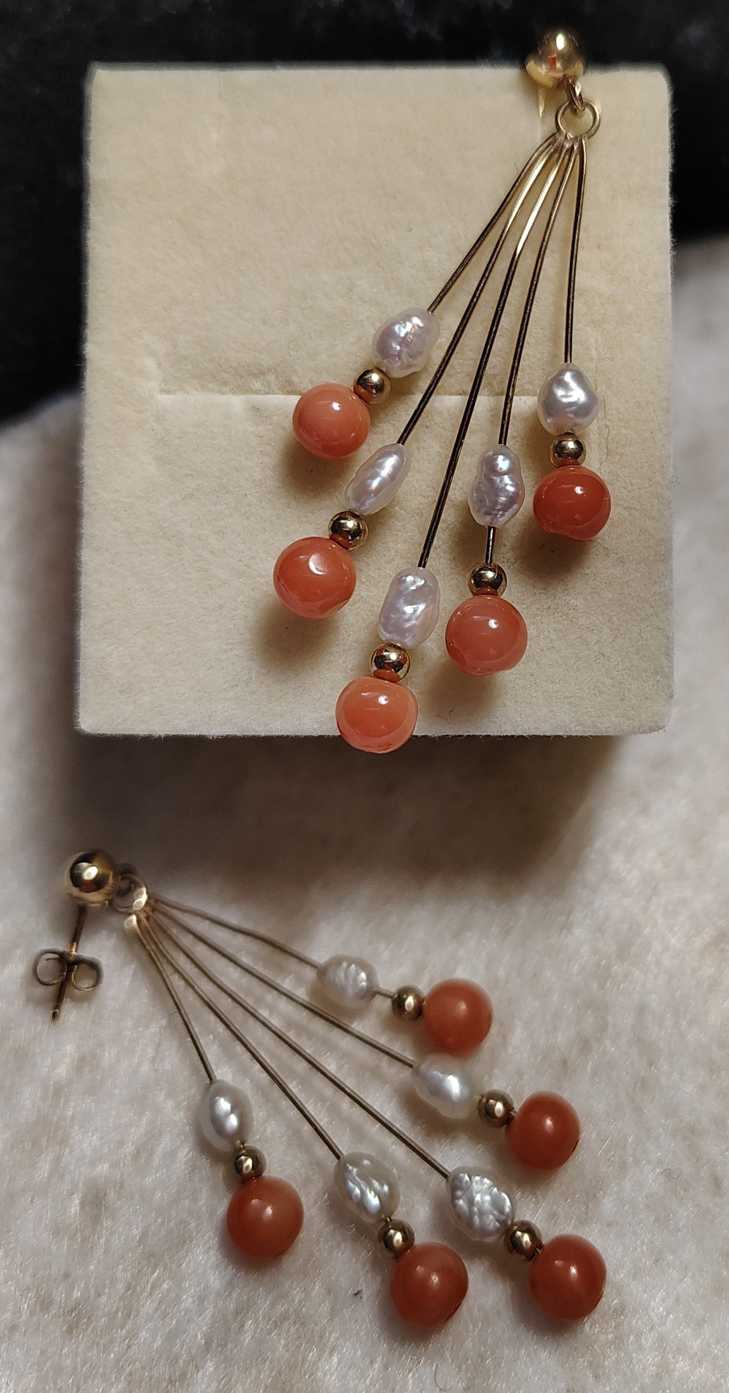 Angel Skin Coral and Rice Pearl Dangle