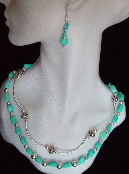 2-strand Turquoise and Sterling Silver Necklace