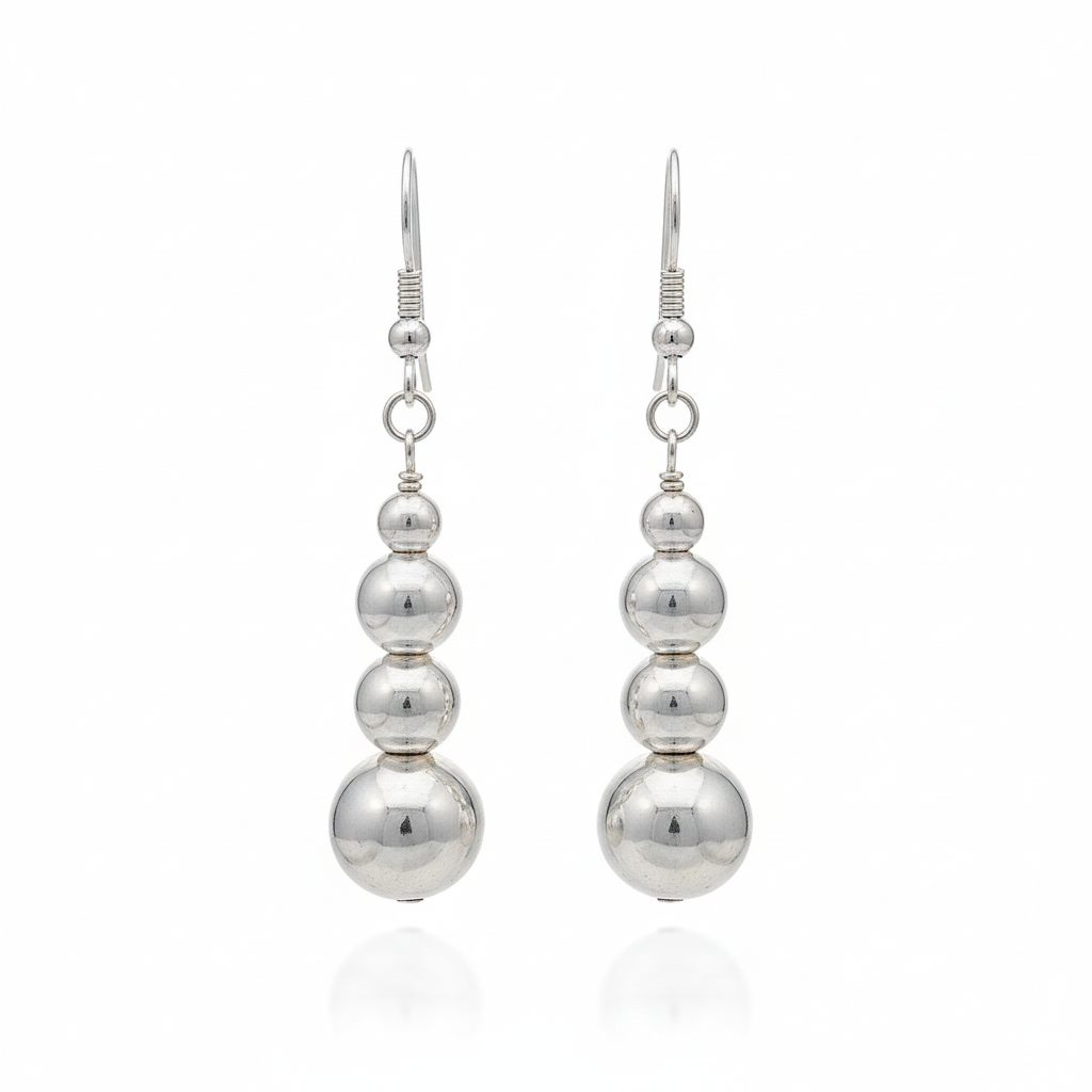 Drop Sterling Silver Bead Earrings