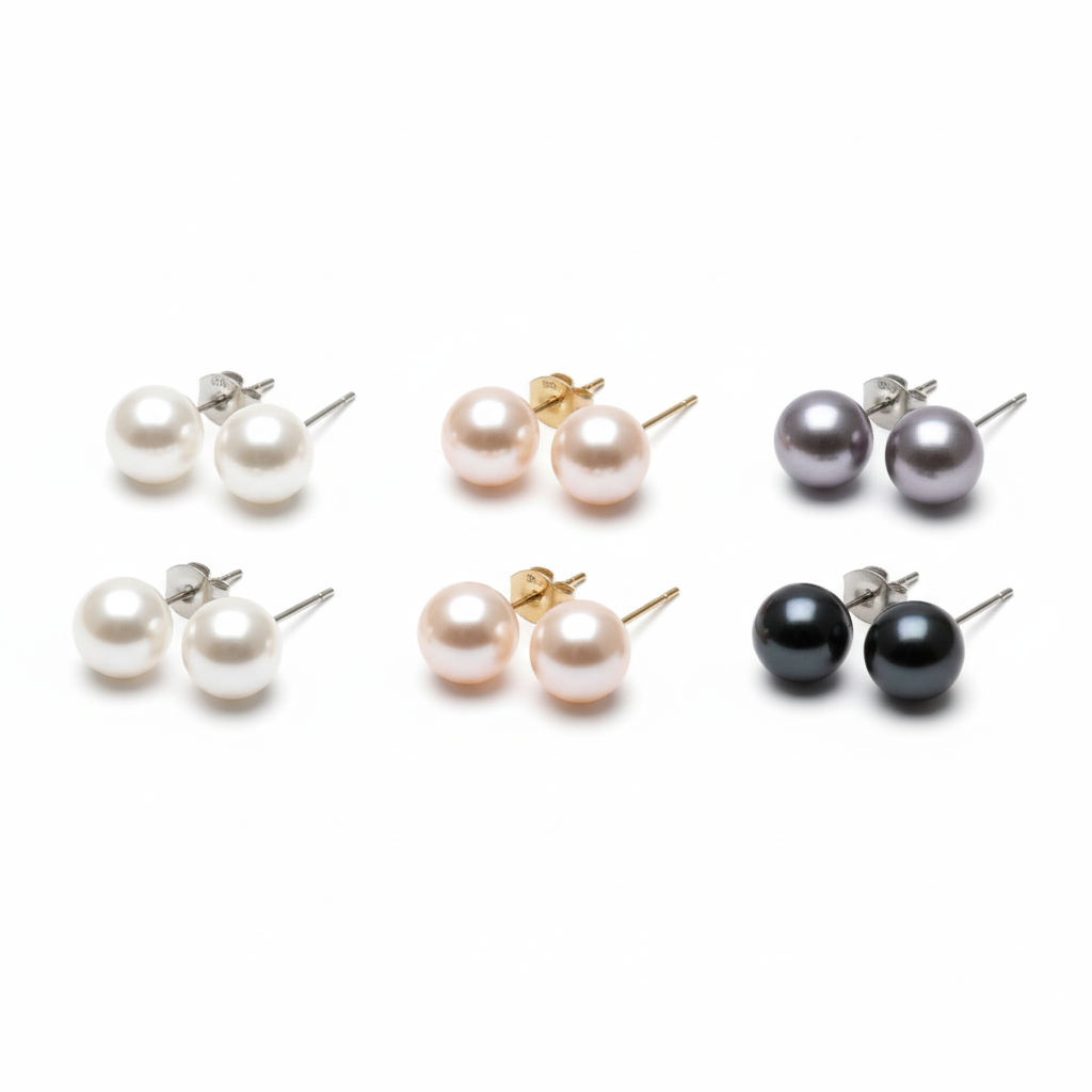 Pearl Earring Studs in multiple colors - Professional product photography