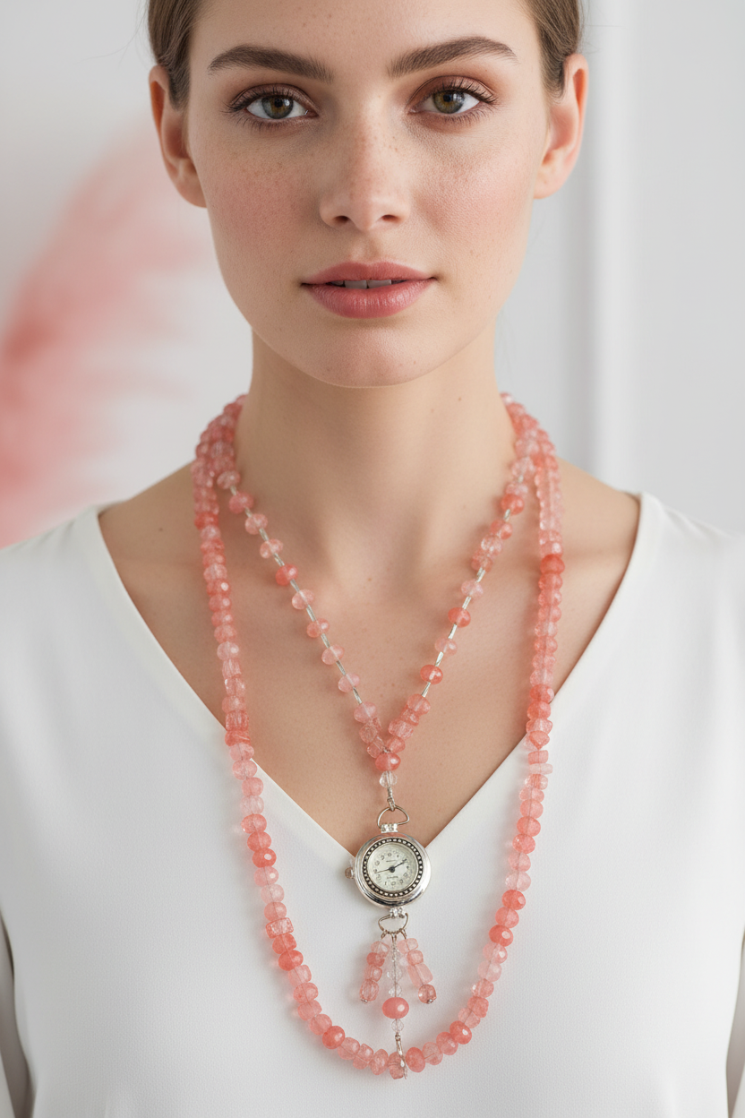 Pink Rose Quartz Lavalier Necklace